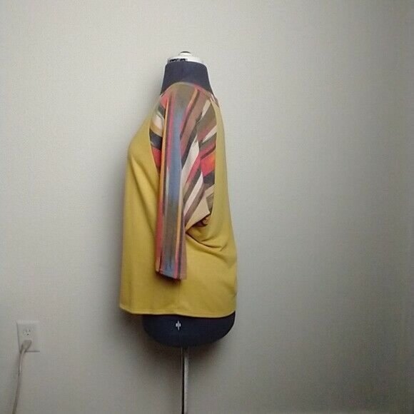 Ces'Femme Bohemian Mustard Stripe Dolman Sleeve Scoop Neck Small Blouse - Picture 6 of 10